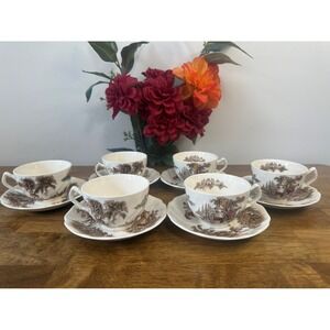 Vintage Johnson Bros Old‎ Mill Cup And Saucer Set 6 MCM Holiday Retro Dining Tea